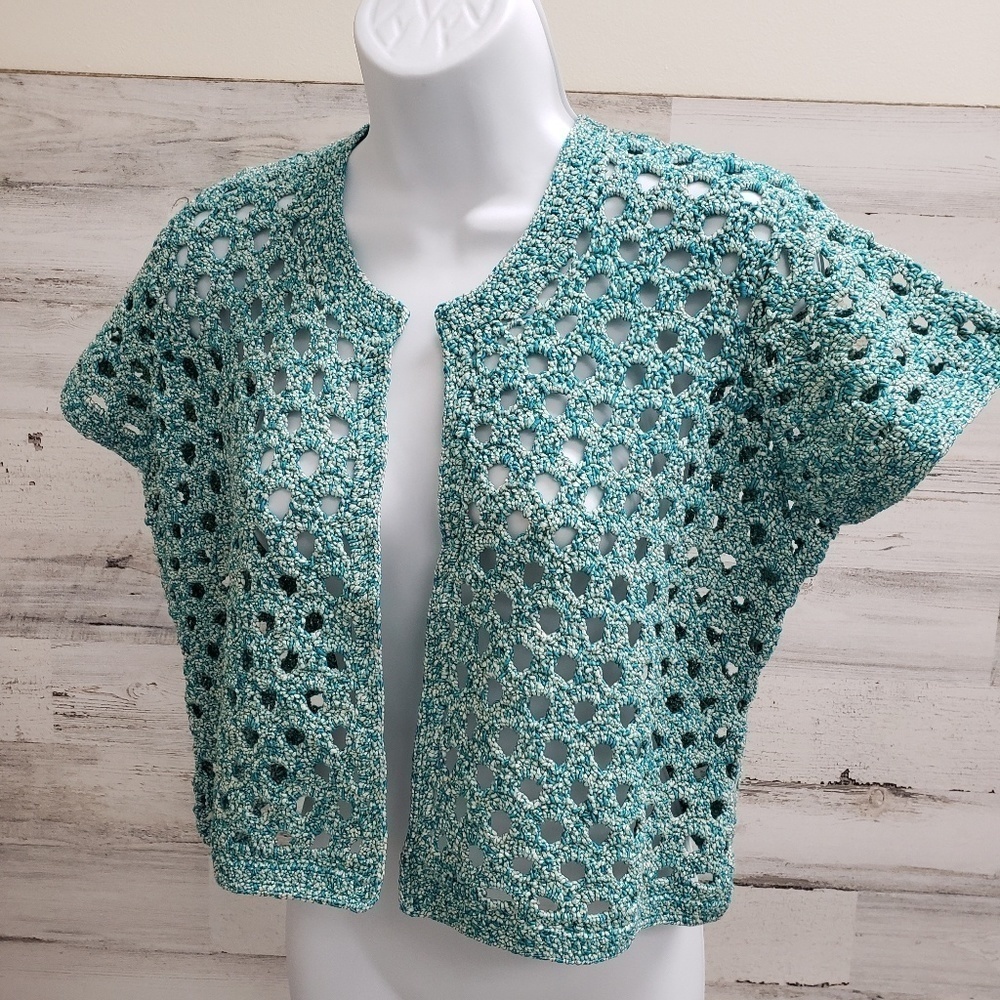 Isaac Mizrahi Live Blue White Shrug Size Medium - Picture 1 of 6